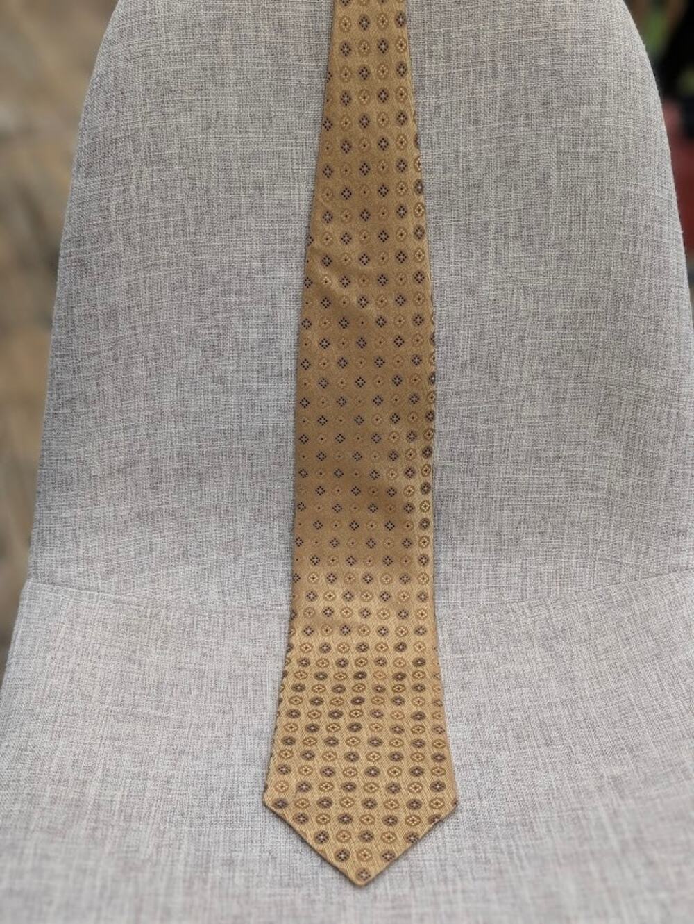 Valerio Garati Mens Necktie 100% Pure Silk Tie Gold Geometric Handmade Luxury